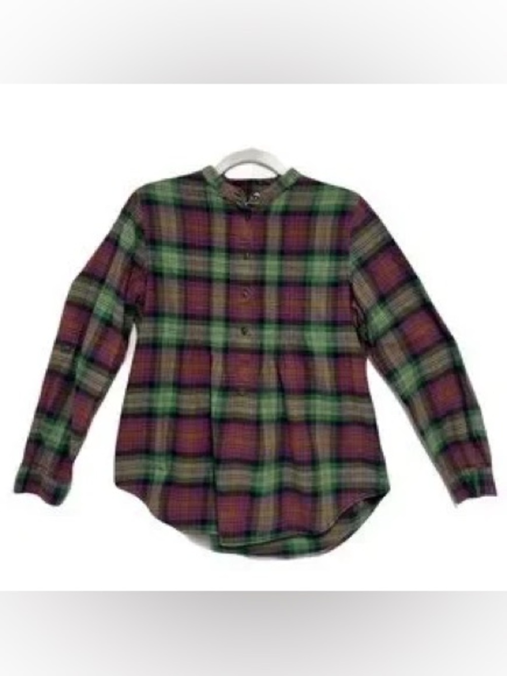 Lands' End Green Purple Brushed Cotton Flannel Plaid Tunic Top - SZ 4P